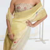 Handwoven Pastel Yellow Printed Saree