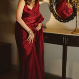 Handwoven Burgundy Rouge Silk Saree