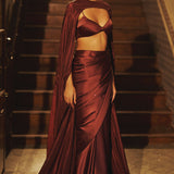 Handwoven Chocolate Brown Satin Saree