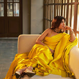 Handwoven Citrine Yellow Silk Saree