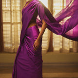 Handwoven Electric Purple Satin Saree