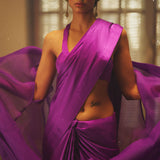 Handwoven Electric Purple Satin Saree