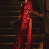 Handwoven Merlot Red Satin Saree
