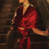 Handwoven Merlot Red Satin Saree