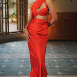 Handwoven Tiger Red Satin Saree