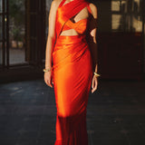 Handwoven Tiger Red Satin Saree