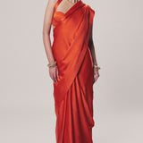 Handwoven Tiger Red Satin Saree