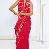 Handwoven Red Rose Gold Zari Saree