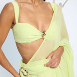 Lime Green Brooch Saree