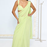 Lime Green Movable Brooch Saree