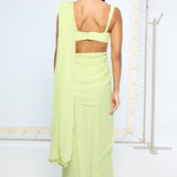 Lime Green Movable Brooch Saree