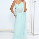Ice Blue Movable Brooch Saree