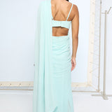 Ice Blue Movable Brooch Saree