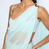 Ice Blue Movable Brooch Saree