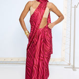 Pink Zebra Print Saree