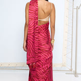 Pink Zebra Print Saree
