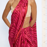 Pink Zebra Print Saree