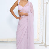 Lavender Polka Dotted Saree
