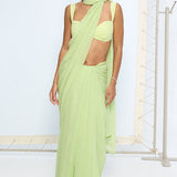 Lime Green Polka Dotted Saree