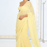 Butter Yellow Polka Dotted Saree
