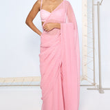 Strawberry Pink Polka Dotted Saree