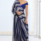 Navy Striped Printed Saree