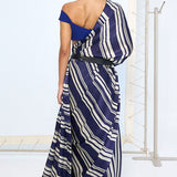 Navy Striped Printed Saree