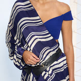 Navy Striped Printed Saree