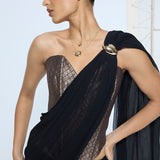 Midnight Black Movable Brooch Saree