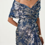 Ekaya Handwoven Navy Blue Tissue Saree