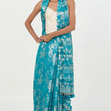 Ekaya Handwoven Turquoise Blue Tissue Saree