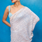 Handwoven Blue Chiffon Embossed Saree