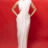 Handwoven Off-White Chiffon Embossed Saree