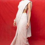 Handwoven Off-White Chiffon Embossed Saree