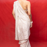 Handwoven Off-White Chiffon Embossed Saree