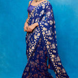 Handwoven Blue Chiffon Banarasi Saree