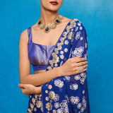 Handwoven Blue Chiffon Banarasi Saree