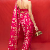 Handwoven Fuchsia Chiffon Banarasi Saree