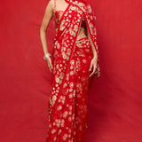 Handwoven Red Chiffon Banarasi Saree