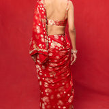 Handwoven Red Chiffon Banarasi Saree