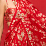 Handwoven Red Chiffon Banarasi Saree
