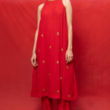 Handwoven Red Georgette Embroidered Suit Set