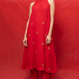 Handwoven Red Georgette Embroidered Suit Set