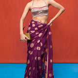 Handwoven Wine Chiffon Bansari Saree