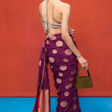 Handwoven Wine Chiffon Bansari Saree