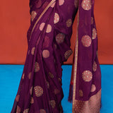 Handwoven Wine Chiffon Bansari Saree