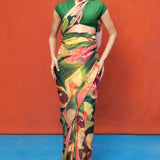Green & Pink Multicolour Chiffon Saree