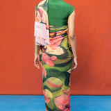 Green & Pink Multicolour Chiffon Saree