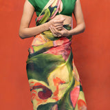 Green & Pink Multicolour Chiffon Saree