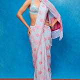 Handwoven Ice Blue Chiffon Bansari Saree